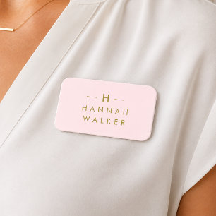 Monogram Blush Roze Elegante Goud Minimalistisch Naamplaatje
