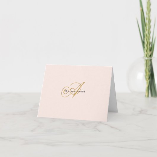 Monogram Blush roze & goud gevouwen notitiekaart (Voorkant)