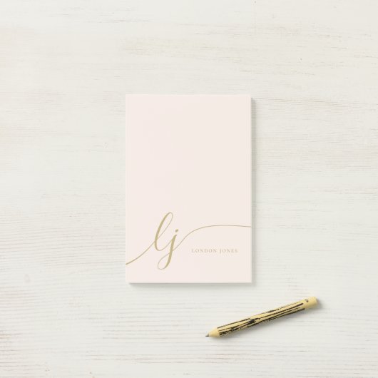 Monogram Blush Roze Goud Modern Minimaal Vrouwelij Post-it® Notes (Op bureau)