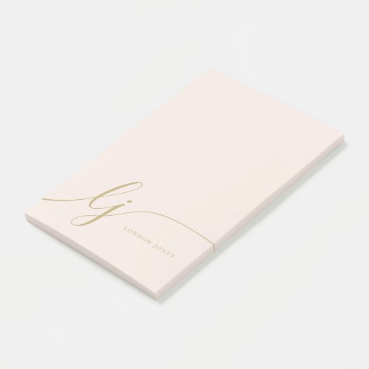Monogram Blush Roze Goud Modern Minimaal Vrouwelij Post-it® Notes (Schuin)