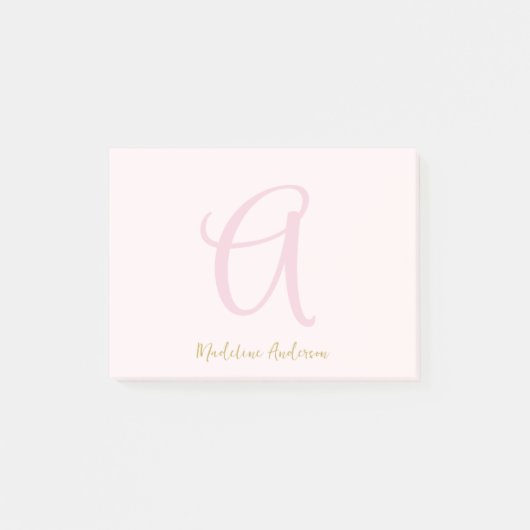 Monogram Blush Roze Goud Modern Minimalistisch Post-it® Notes (Voorkant)