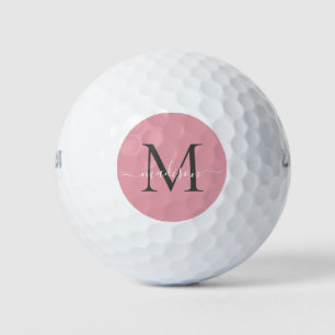Monogram Blush Roze Grijs Vrouwelijk Girly Script Golfballen