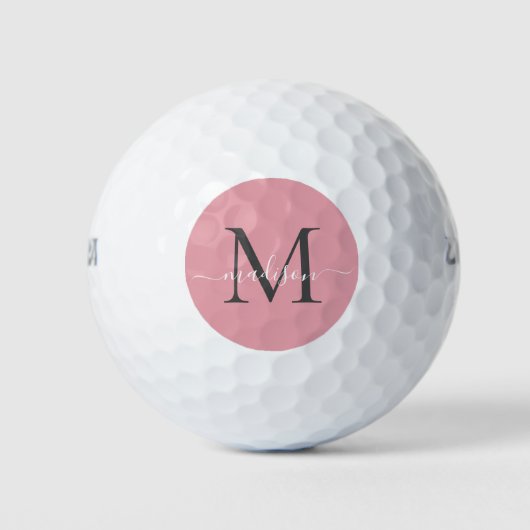 Monogram Blush Roze Grijs Vrouwelijk Girly Script Golfballen (Voorkant)