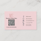 Monogram Blush Roze Minimalistische Moderne QR Cod Visitekaartje (Achterkant)