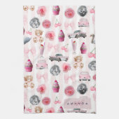 Monogram Blush Roze Retro Disco Ball Coquette Theedoek (Verticaal)