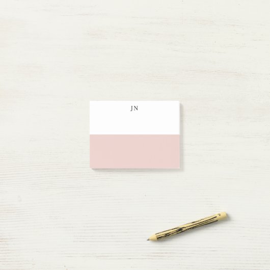 Monogram Blush Roze Wit Kleurenblok Post-it® Notes (Op bureau)