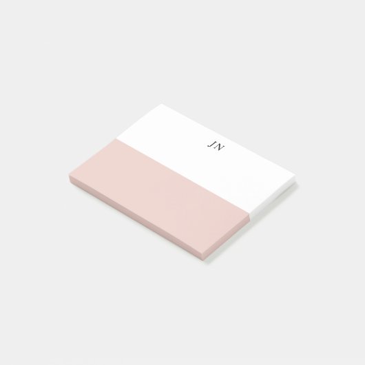 Monogram Blush Roze Wit Kleurenblok Post-it® Notes (Schuin)