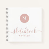 Monogram Blush Roze Wit Schetsboek Eenvoudig Moder Notitieboek (Voorkant)