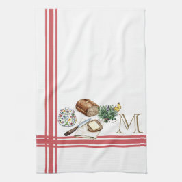 Monogram Boerderij Keuken Handdoek Rabarber Rode K