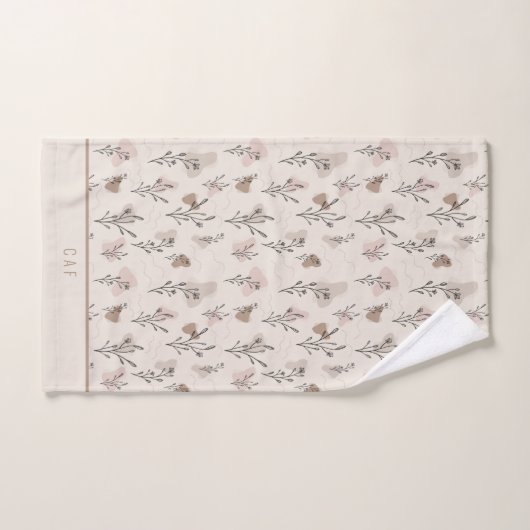 Monogram Boho Beige Crème Bruin Roze Bloemmotief Bad Handdoek (Handdoek)