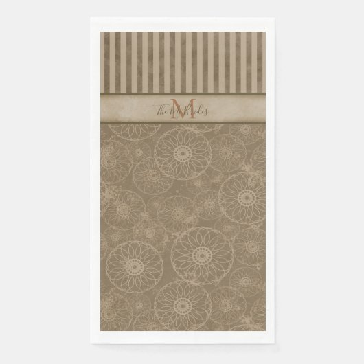 Monogram Boho Beige en Bruine Geometrische Streep Servet (Voorkant)