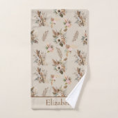 Monogram Boho Beige Marron Botanique Herbe Floral (Serviette à main)