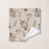 Monogram Boho Beige Marron Botanique Herbe Floral (Gant de toilette)