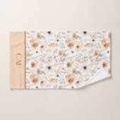 Monogram Boho Bloem Bruin Beige Grijs Botanisch  Bad Handdoek (Handdoek)