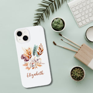 Monogram Boho Bloem Terracotta Blauw Paars Case-Mate iPhone 14 Hoesje