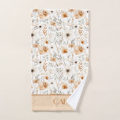 Monogram Boho Bloemen Bruin Beige Grijs Botanisch Bad Handdoek (Handdoek)