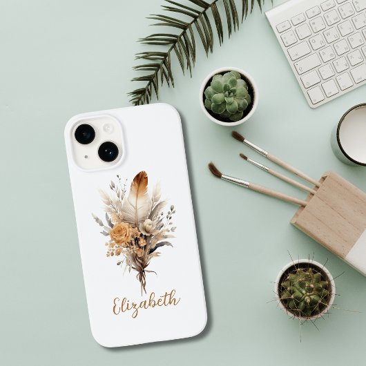 Monogram Boho Bloemen Bruin Beige Wit Grijs Case-Mate iPhone Case