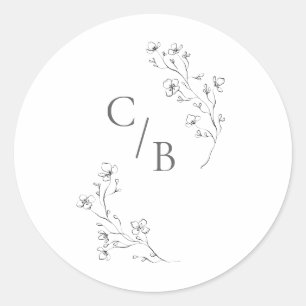 Monogram Boho Cherry Blossom Bloemen Bruiloft Ronde Sticker