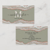 Monogram Boho Earth Tones Agate Sage Green Visitekaartje (Voorkant / Achterkant)