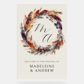 Monogram Boho Feathers Wreath Mariage Bienvenue (Recto)
