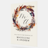 Monogram Boho Feathers Wreath Mariage Bienvenue (Angle)
