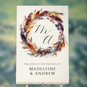 Monogram Boho Feathers Wreath Mariage Bienvenue (Neutre)