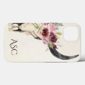 Monogram Boho Floral Skull op Cream Background Case-Mate iPhone Case (Achterkant (horizontaal))