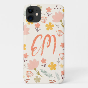 Monogram Boho Flowers iPhone Case