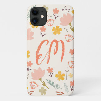 Monogram Boho Flowers iPhone Case