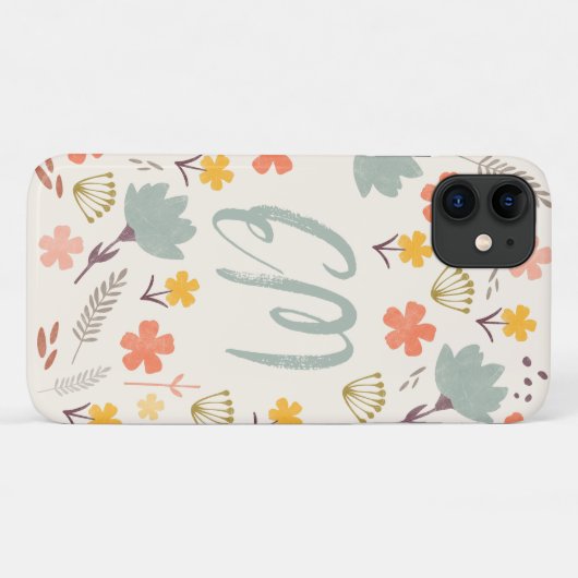 Monogram Boho Flowers iPhone Case (Achterkant (horizontaal))