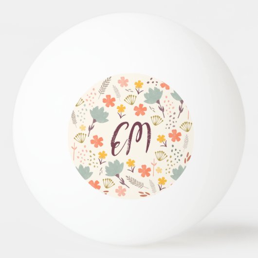 Monogram Boho Flowers Ping Pong Ball (Voorkant)