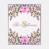 Monogram Boho Foliage Hibiscus Fleece Blanket (Voorkant)