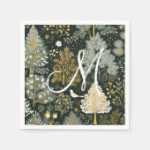 Monogram Boho Green Gold Kerstbomen Servet (Voorkant)