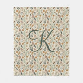 Monogram Boho Leaves Botanical Brown Green Beige Fleece Deken (Voorkant)