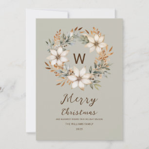 Monogram Boho Natuurlijke Winter Krans Kerstmis Feestdagenkaart