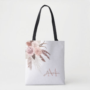 Monogram Boho Pink Pampas Grass Dried Flowers Draagtas