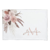 Monogram Boho Pink Pampas Grass Dried Flowers Kussensloop (Voorkant)