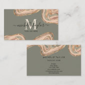 Monogram Boho Sage Green Earth Tones Agate Visitekaartje (Voorkant / Achterkant)