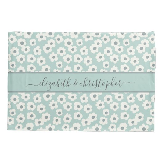 Monogram Boho Sage Groen Wit Grijs Bloem Kussensloop (Achterkant-Links)