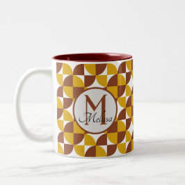 Monogram boho stijl kleurrijk geometrisch patroon tweekleurige koffiemok