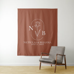 Monogram Boho Terracotta Burnt Sinaasappel Wedding Wandkleed