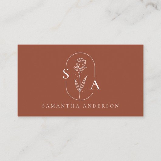 Monogram Boho Terracotta QR Code Modern Visitekaartje (Voorkant)