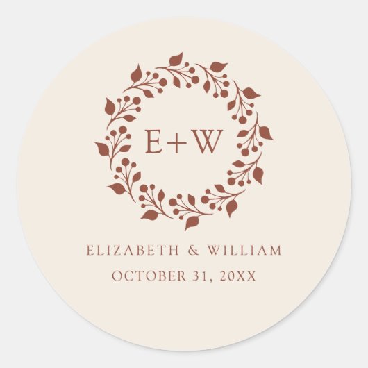 Monogram Boho Terracotta Verbrande Oranje Sticker (Voorkant)