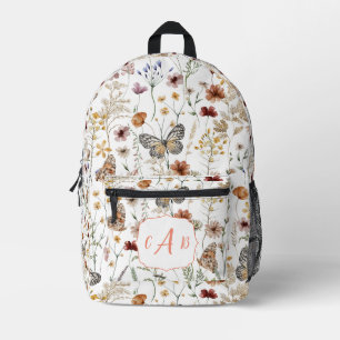 Monogram Boho vlinders Wildbloemen Bedrukte Rugzak