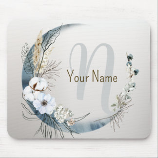 Monogram Boho White Orchid Flowers Blue Moon Muismat
