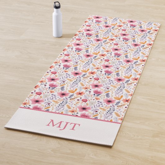 Monogram Boho Wildbloemen Roze Paarse Sinaasappel  Yogamat (In situ)