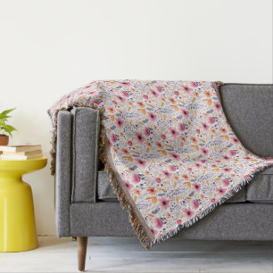 Monogram Boho Wilde Bloem Roze Oranje Paars Bloems Deken