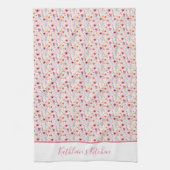 Monogram Boho Wildflower Roze Paars Oranje Beige  Theedoek (Verticaal)