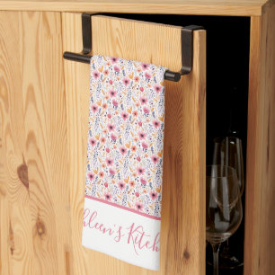 Monogram Boho Wildflower Roze Paars Oranje Beige Theedoek
