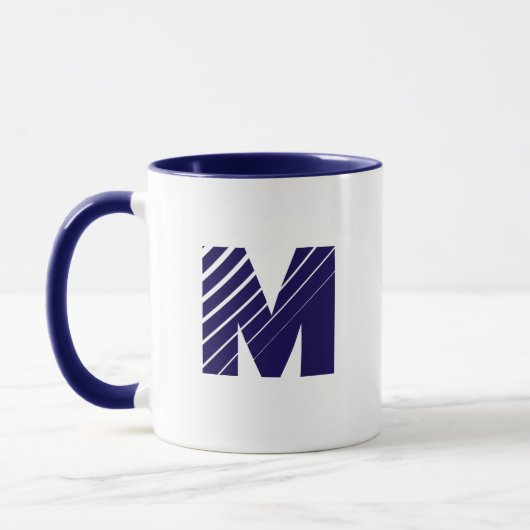 Monogram Bold Modern Navy Blue White Mug (Gauche)